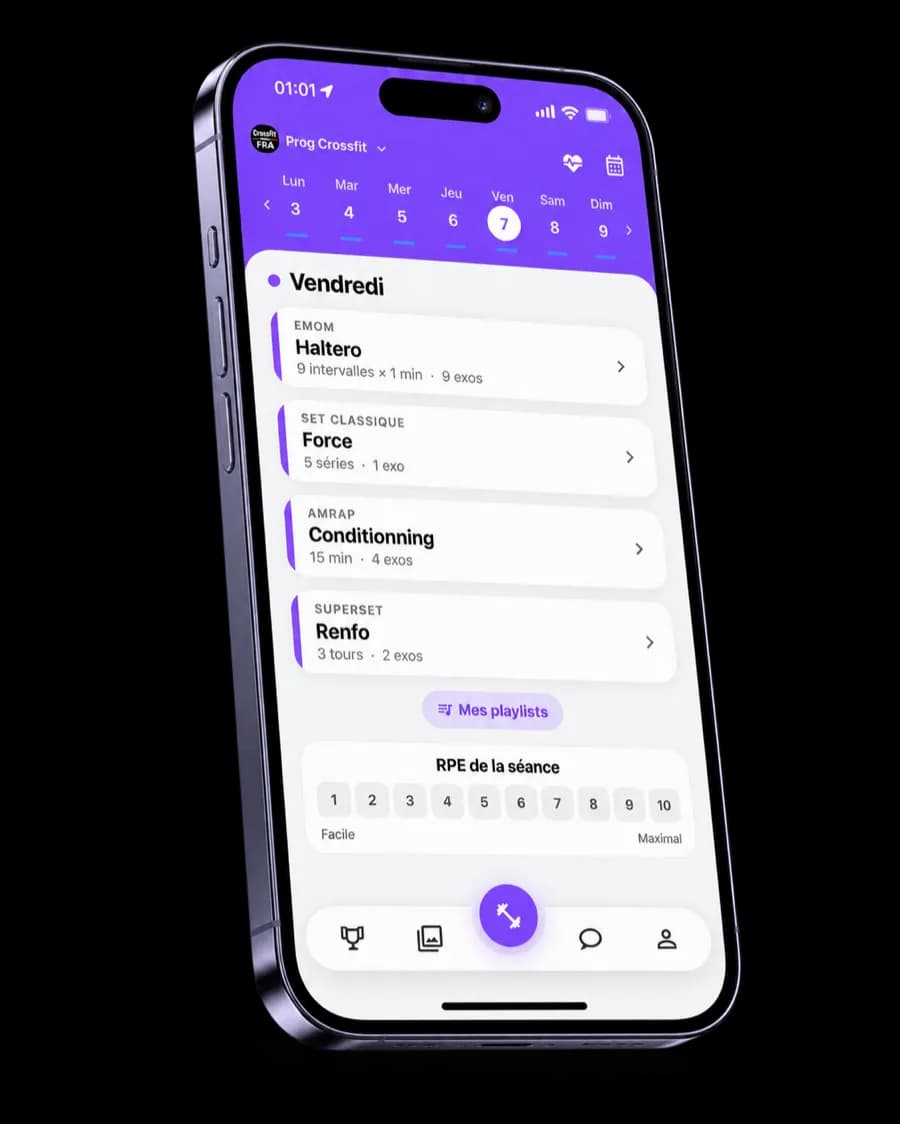 L’application WIBOCK sur un smartphone : la séance du jour dans un programme