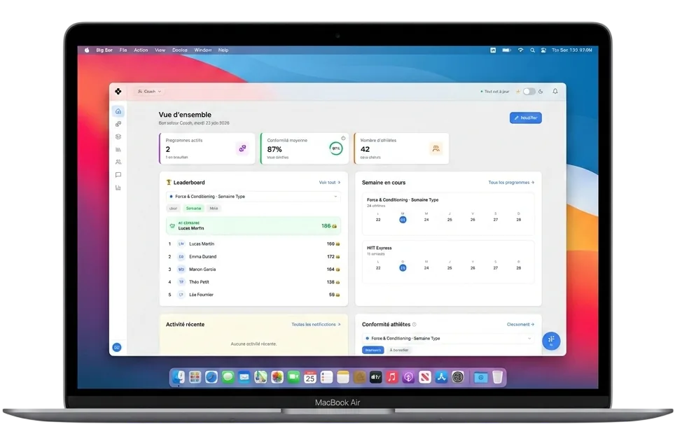 The WIBOCK coach dashboard on the web