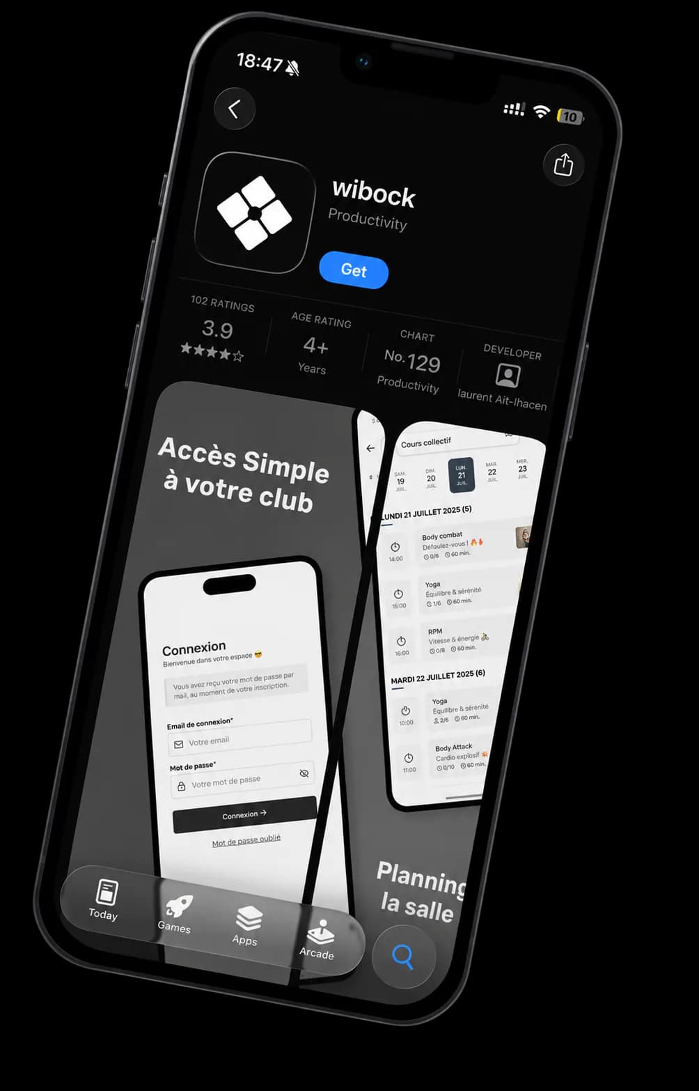 The WIBOCK app shown on a smartphone